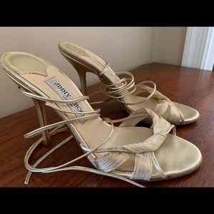 Vintage Jimmy Choo gold lace up stiletto heels